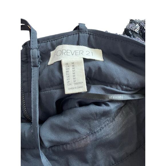 Forever 21 black sequin lace cross back spaghetti strap peplum plunge top medium - Picture 6 of 7